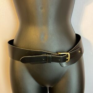 J. Crew Genuine Italian Leather Black Asymmetrical Wide Belt size S